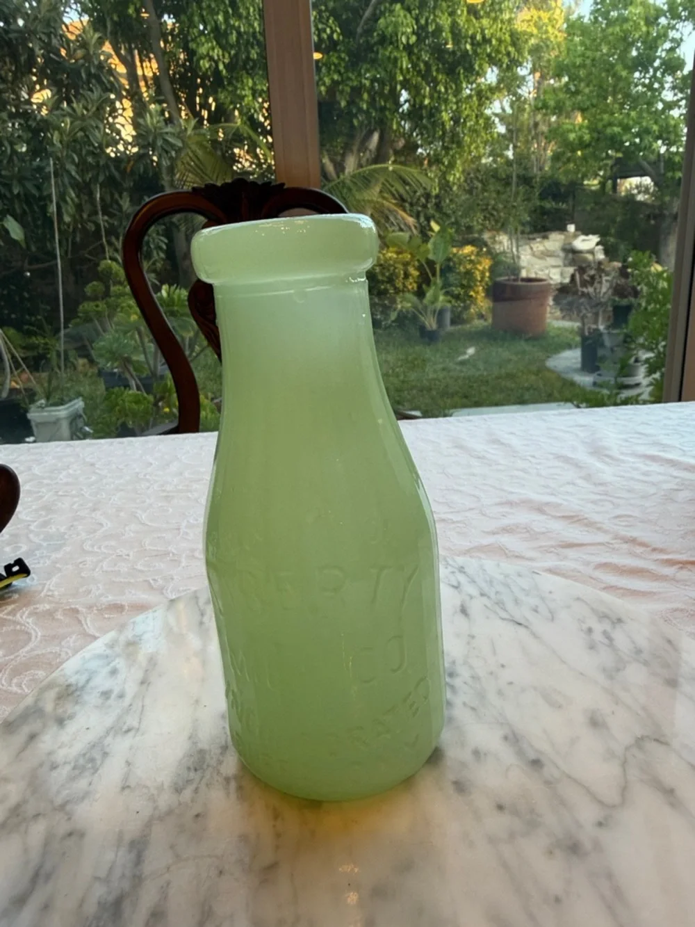 Vintage Jadeite Green Milk Glass Bottle- Property of Liberty Milk Co.